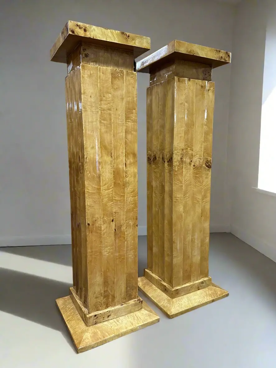 Pair Of Tall Bird's Eye Maple Pedestals 1