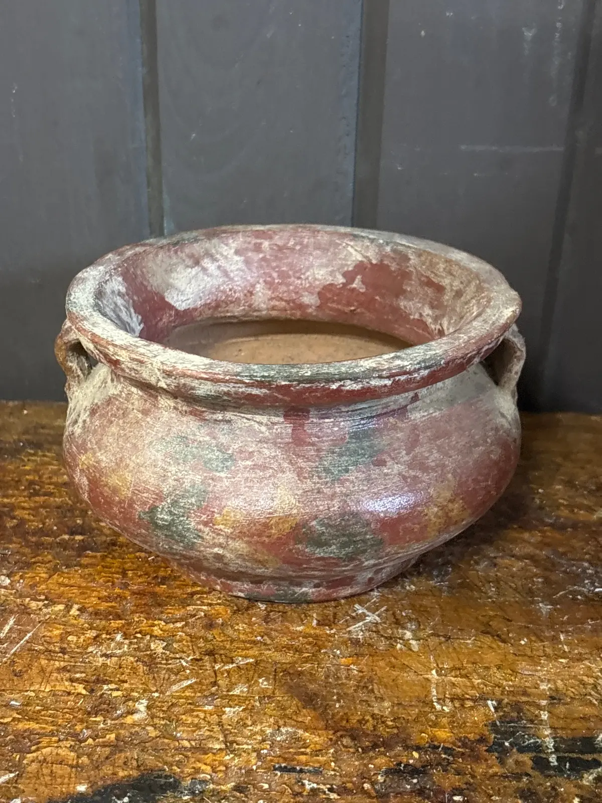 Red Distressed Terracotta Pot With Handles 1