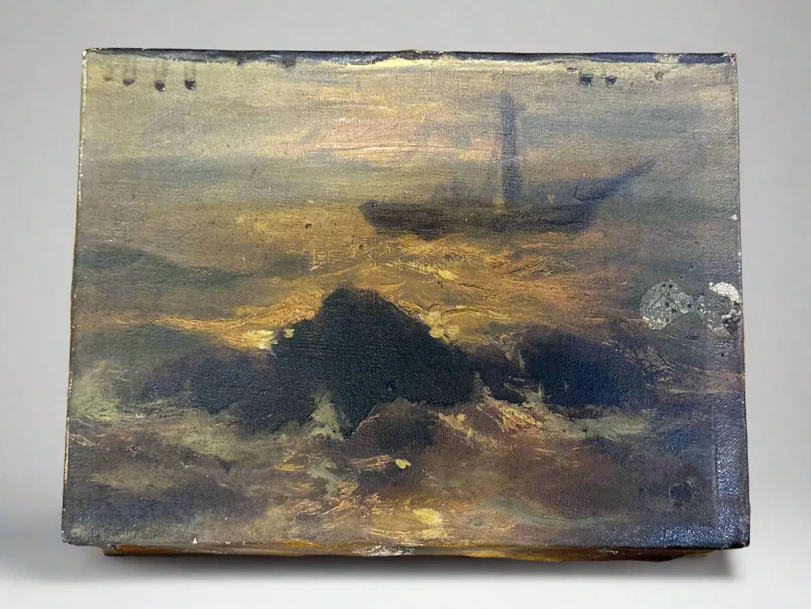 Unframed Tiny Ship Oil Painting 1