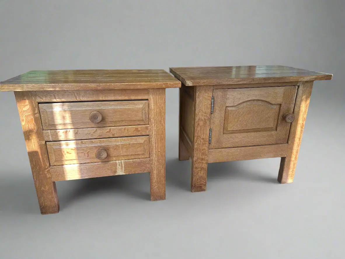 Pair Of Rustic Oak Small Nightstands 1