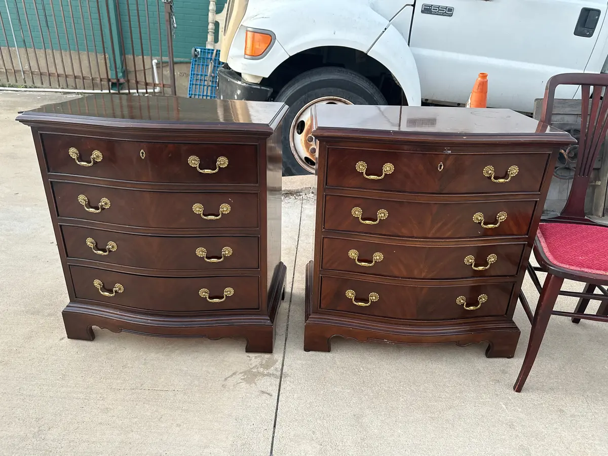 Pair Of Walnut 4 Drawer Federal Chests By Heritage 1