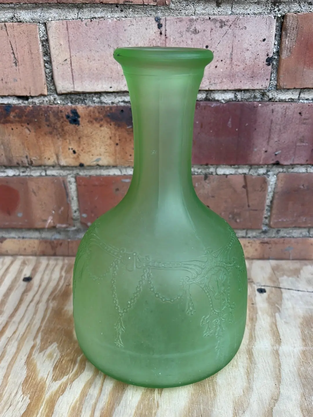 Green Depression Glass Carafe Or Vase 1