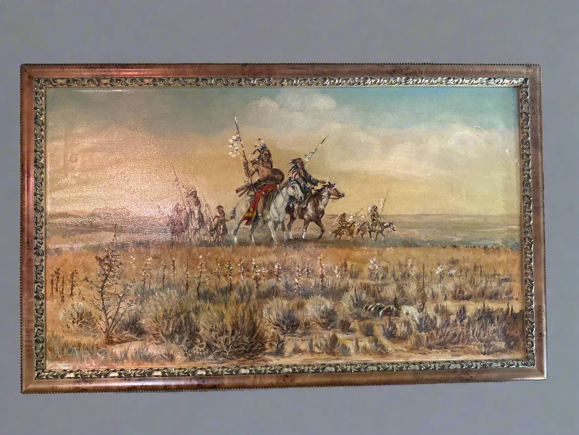 Native American Indian Scouting Party Oil On Canvas Painting Painting By Rm Demille 1