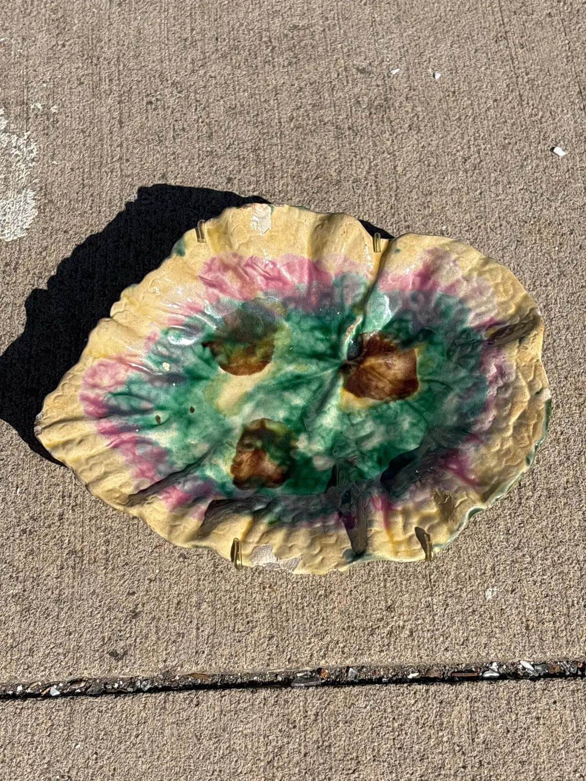 Yellow And Green Majolica Leaf Dish 1
