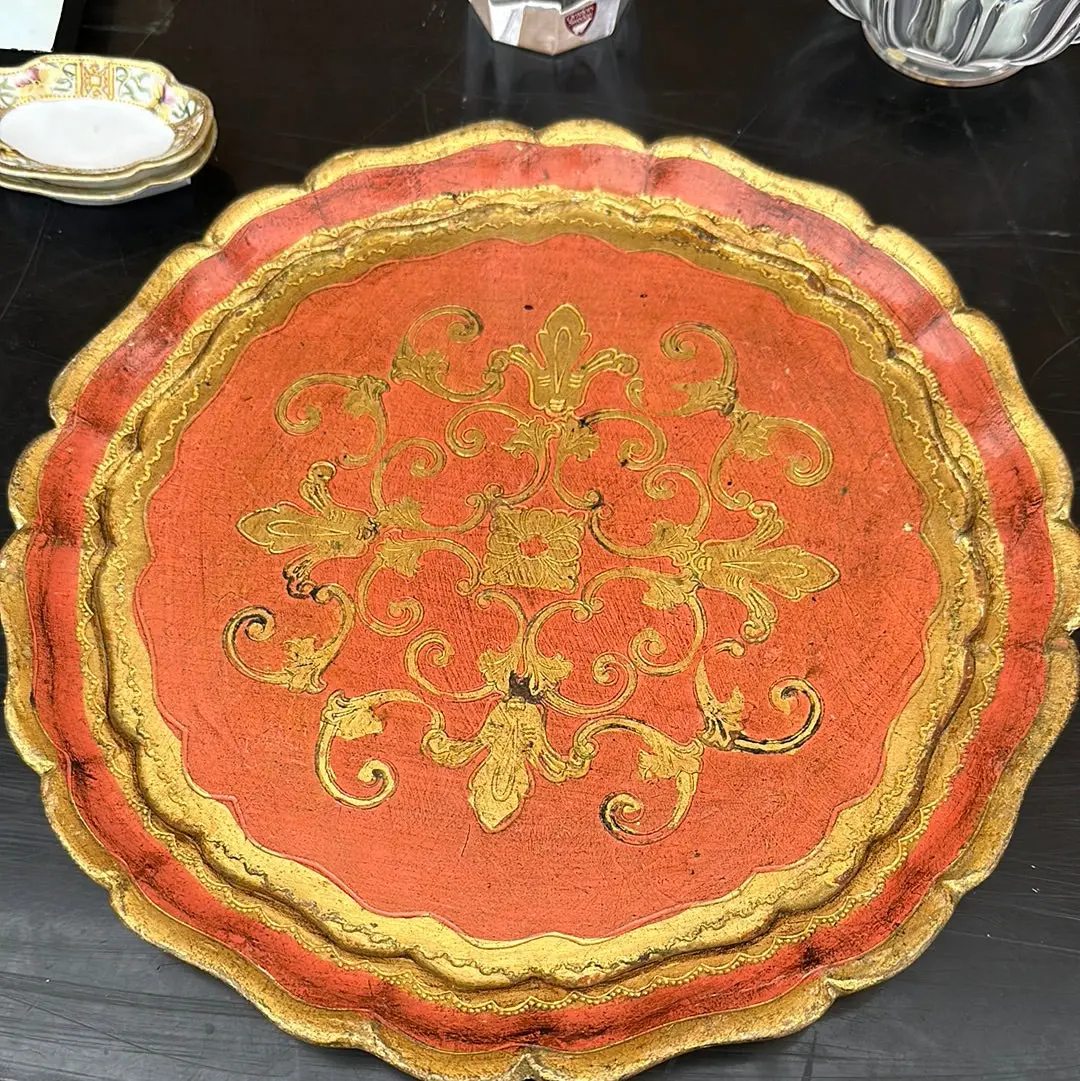 Red And Gold Florentine Tray 1