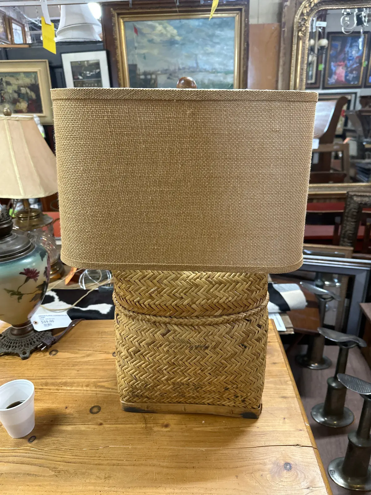 Wicker Basket Lamp With Sisal Shade 1