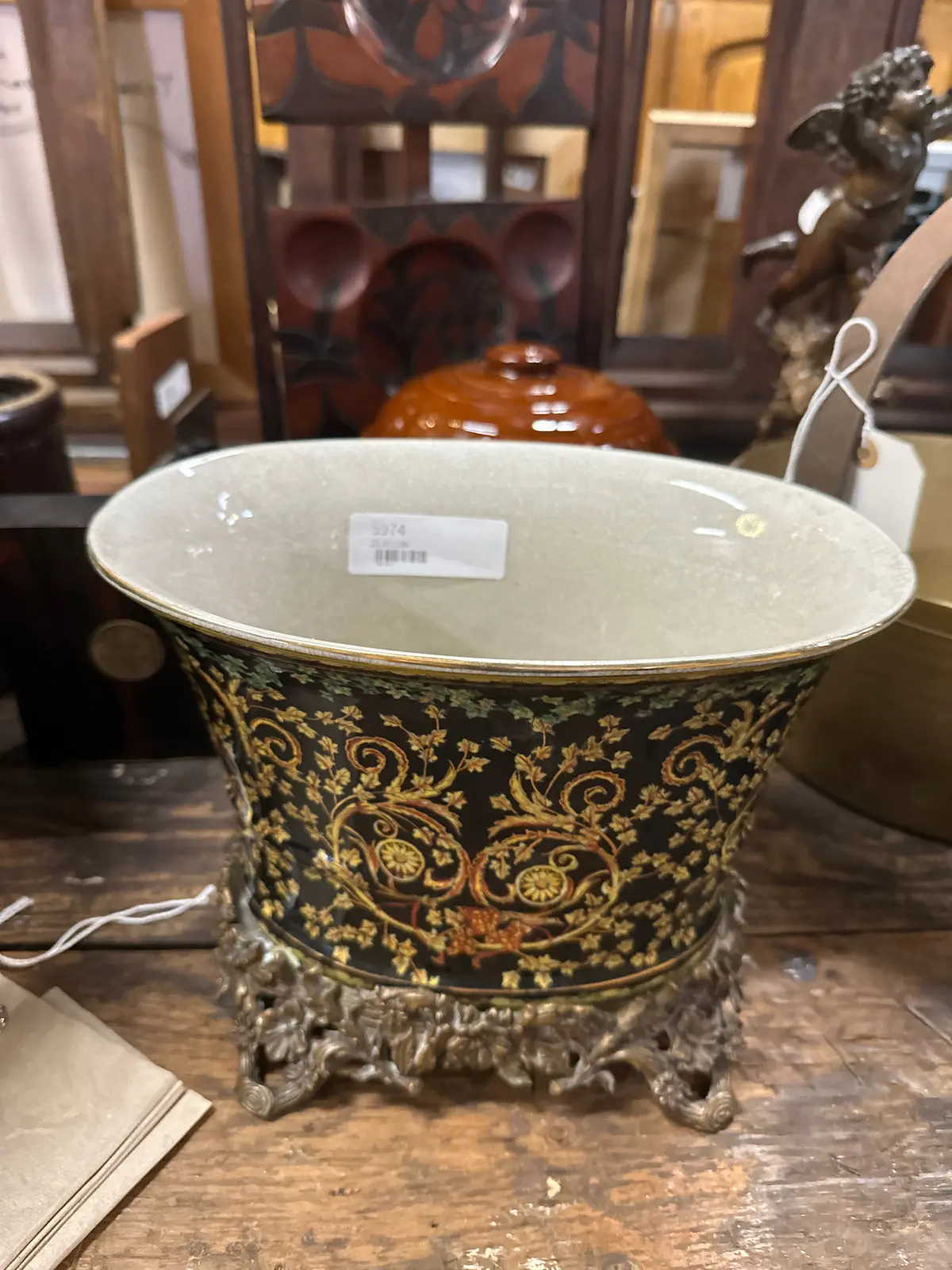 Oval Porcelain Vase With  Bronze Base 1