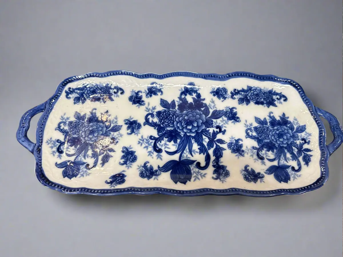 Blue And White Floral Porcelain Tray 1