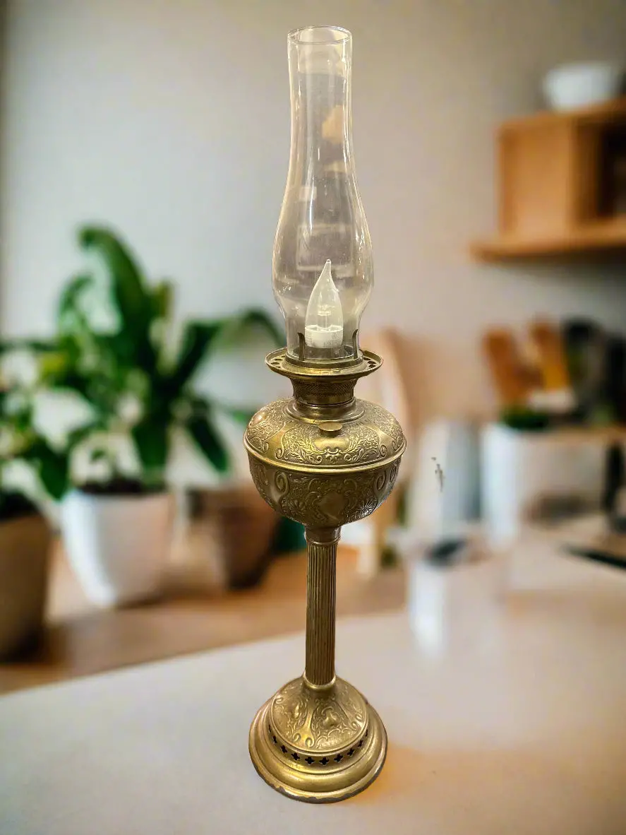 Tall Converted Brass Lamp From Oil To Electric 1