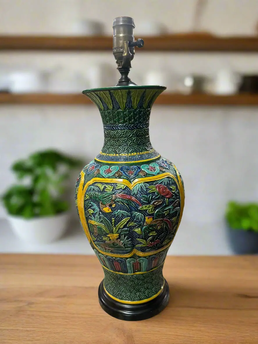 Green Lamp With Forest Motif 1