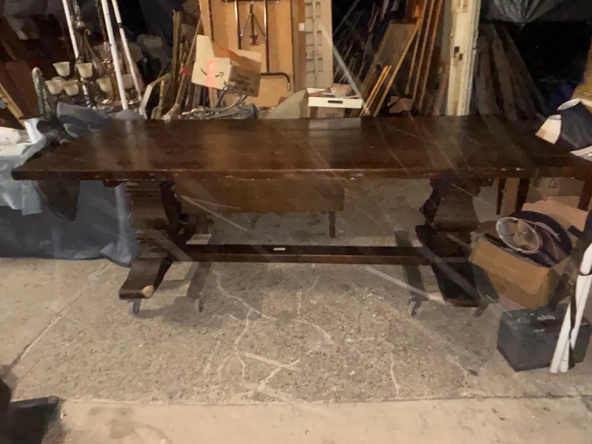Large Rustic Pine Trestle Table With Auxillary Leaves 1