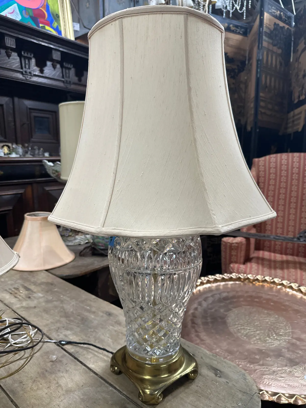 Large Crystal Lamp With Brass Base 1