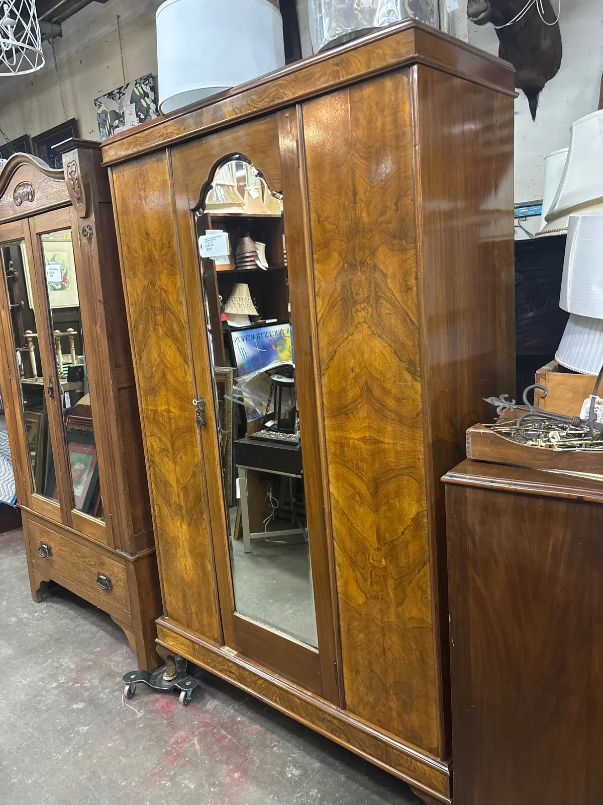 Queen Anne English Walnut Mirrored Armoire 1
