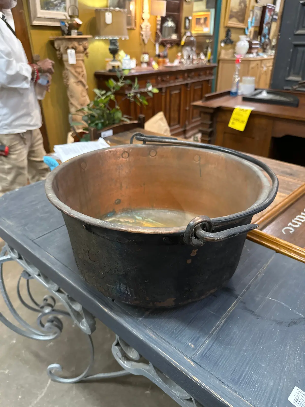 Small Copper Pot With  Iron Handles 1
