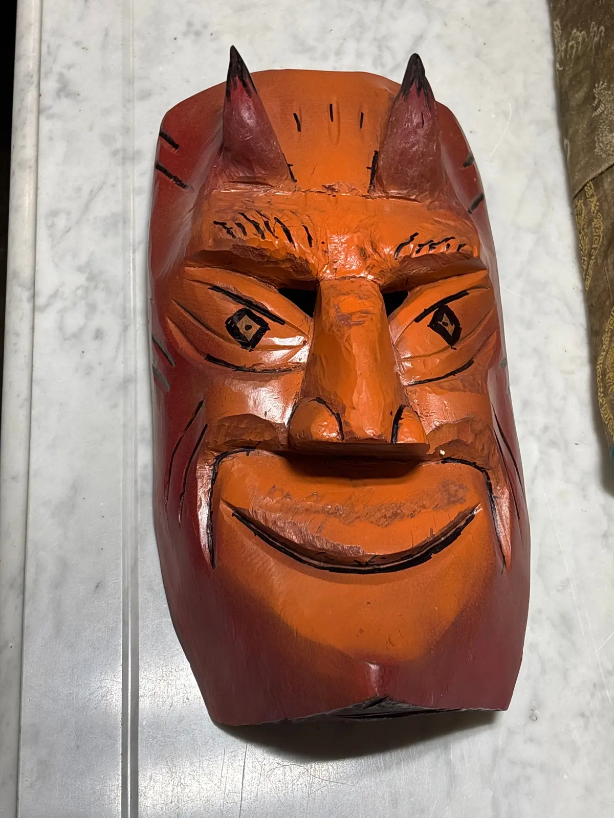 Carved Painted Orange Mask 1
