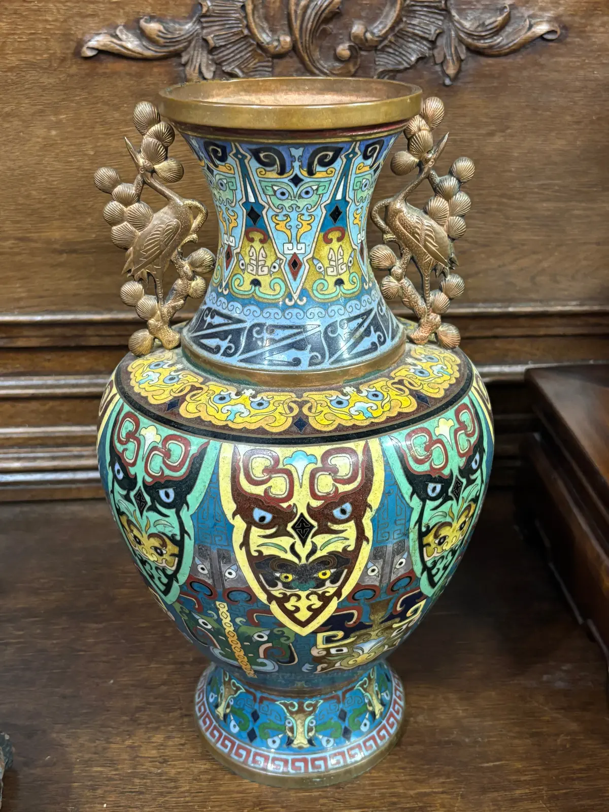 Multicolored Cloisonne Jardienere With Handles 1