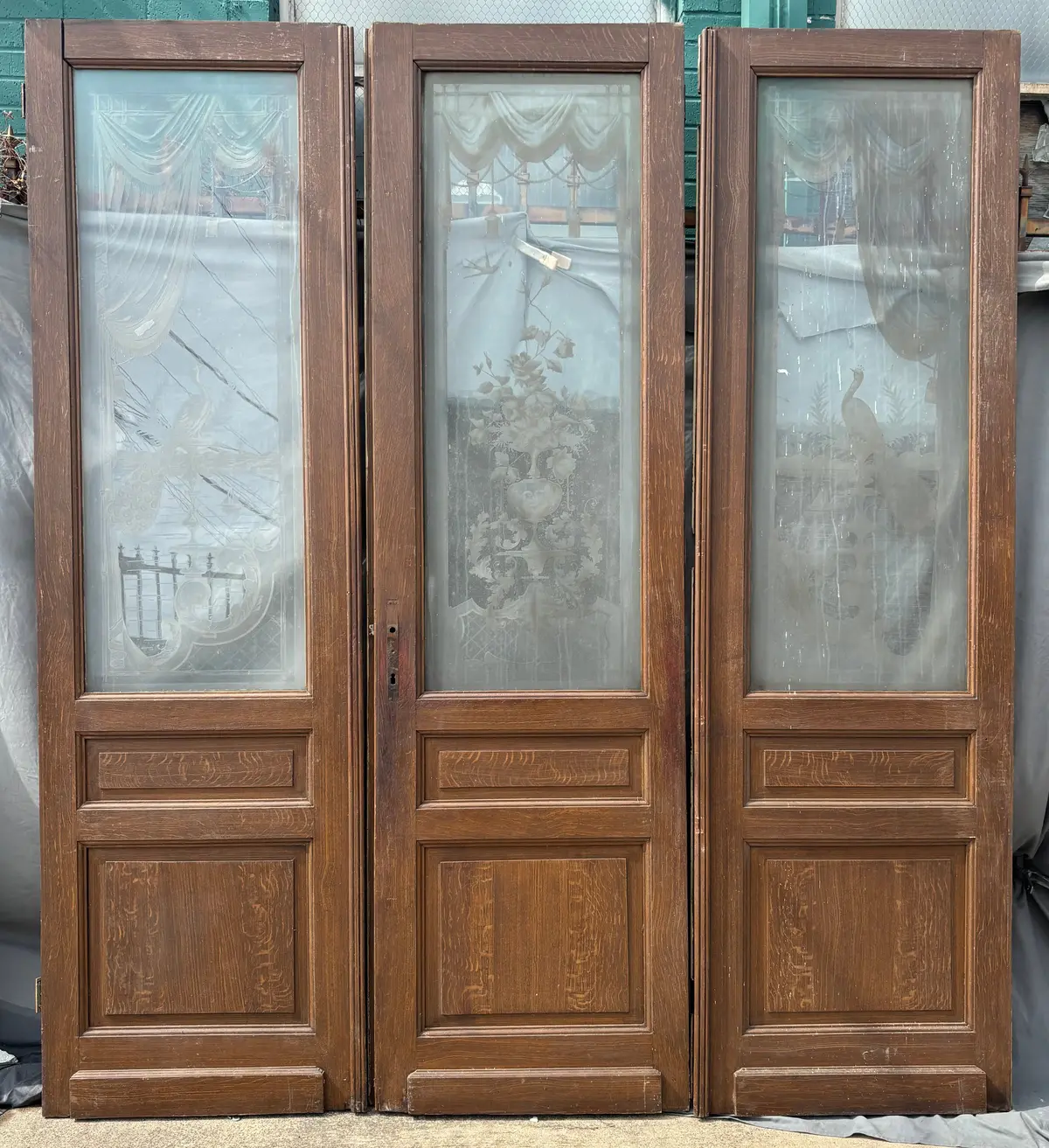 Set Of 3 Etched Peacock Doors 1