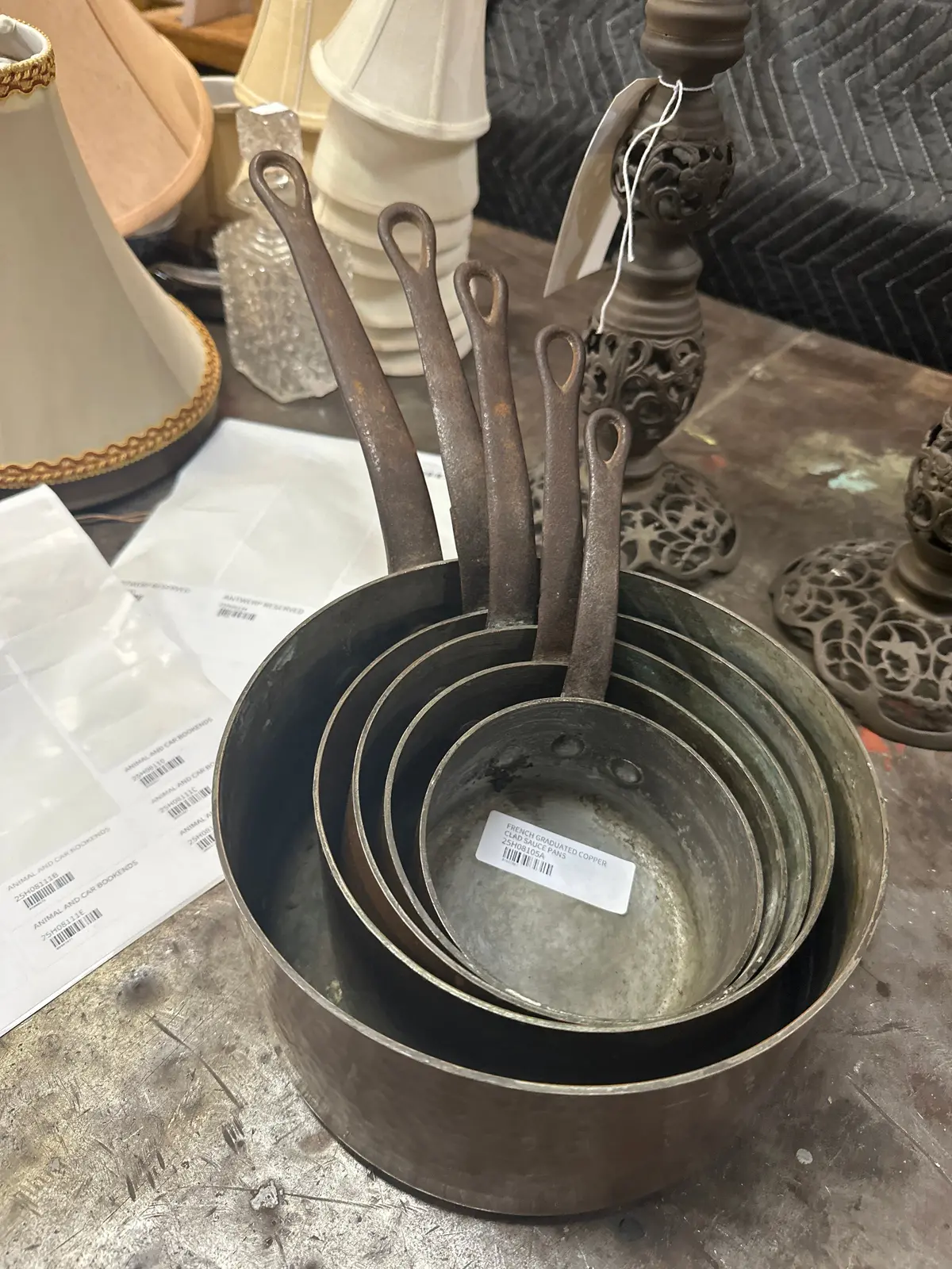 French Graduated Copper Clad Sauce Pans 1