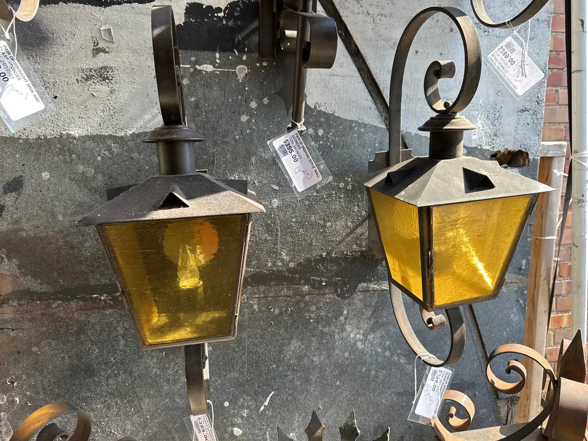 Pair Of Wrought Iron And Glass Sconces 1
