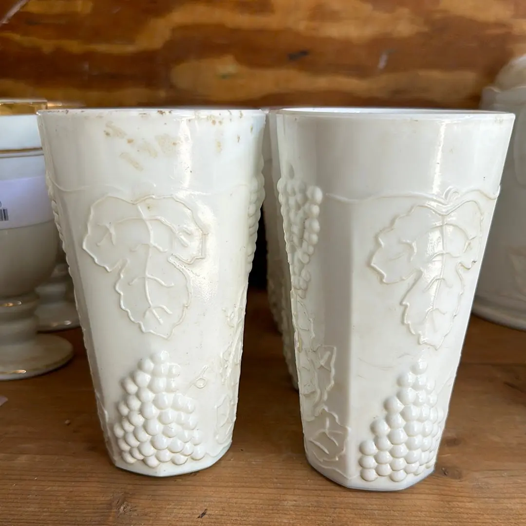Set Of 8 Milk Glass Grape Theme Glasses 1