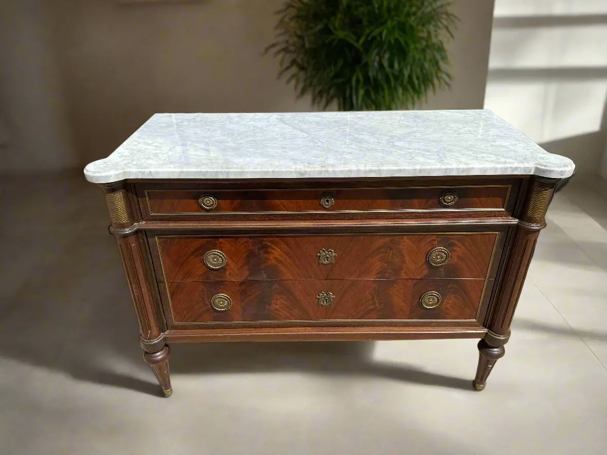 Louis Xvi White Marble Top 3 Drawer Chest With Ormolu 1