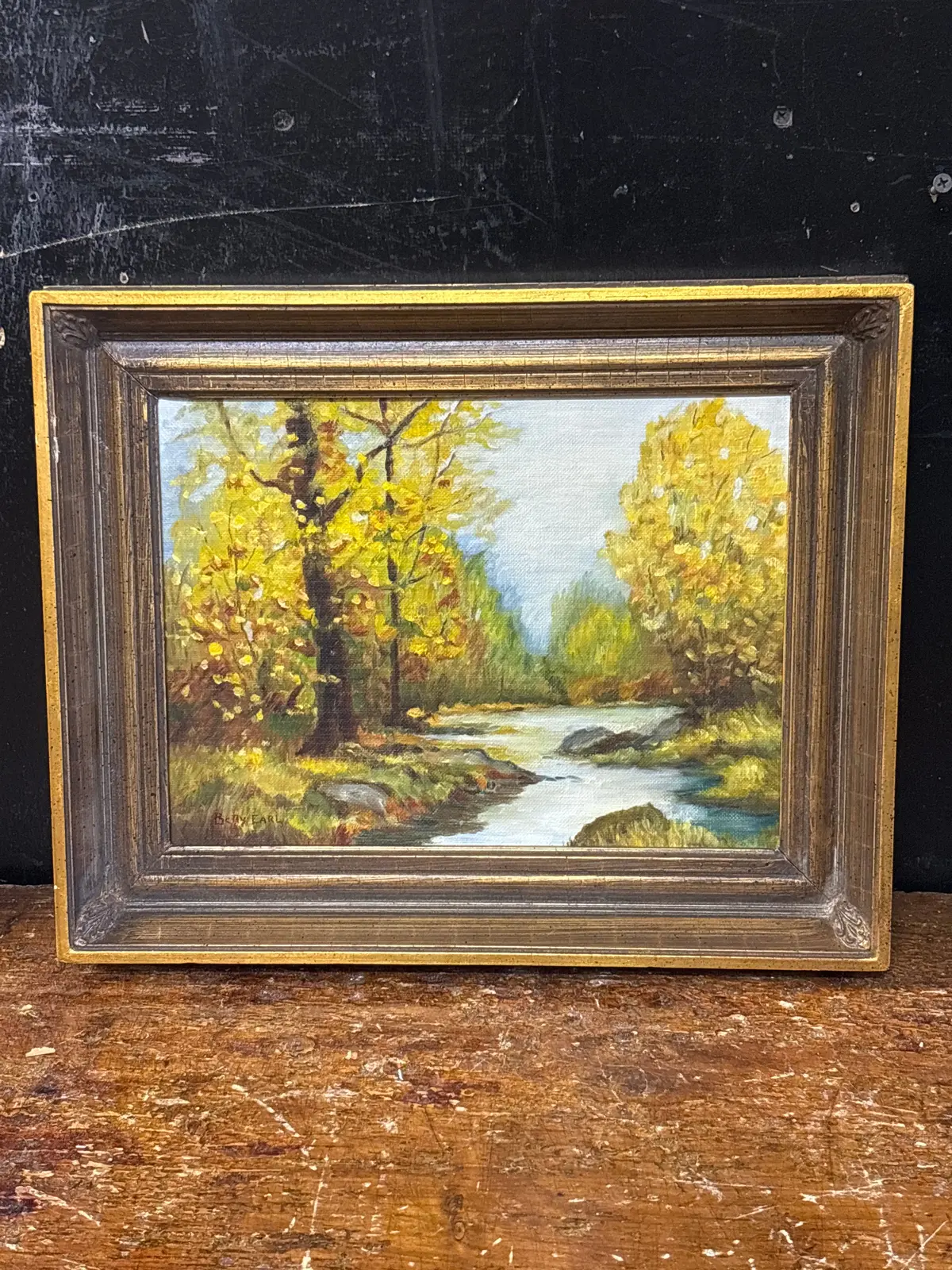 Brown And Gold Framed Autumn Landscape With River - Signed Betty Earl 1