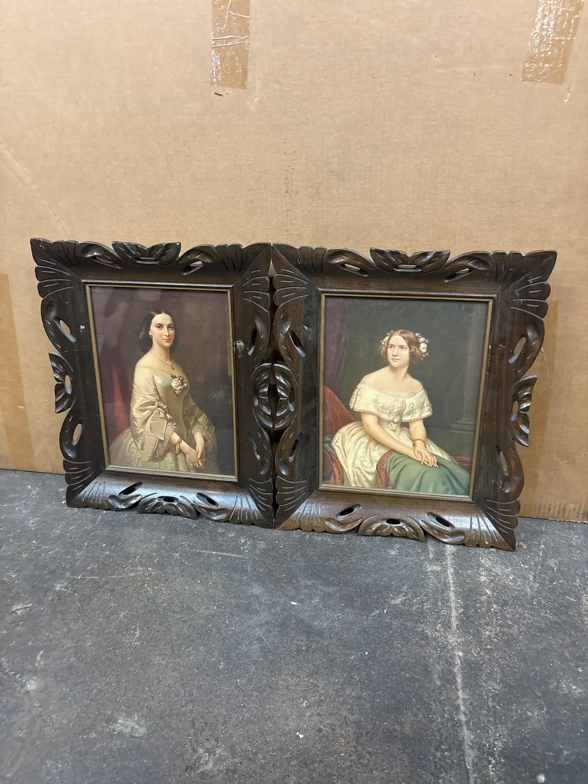 Pair Of Foliate Framed Lady Portraits 1