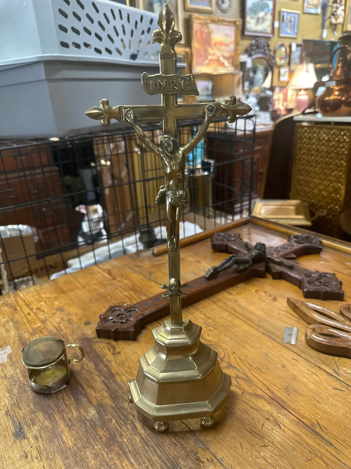 Small Standing Brass Crucifix 1