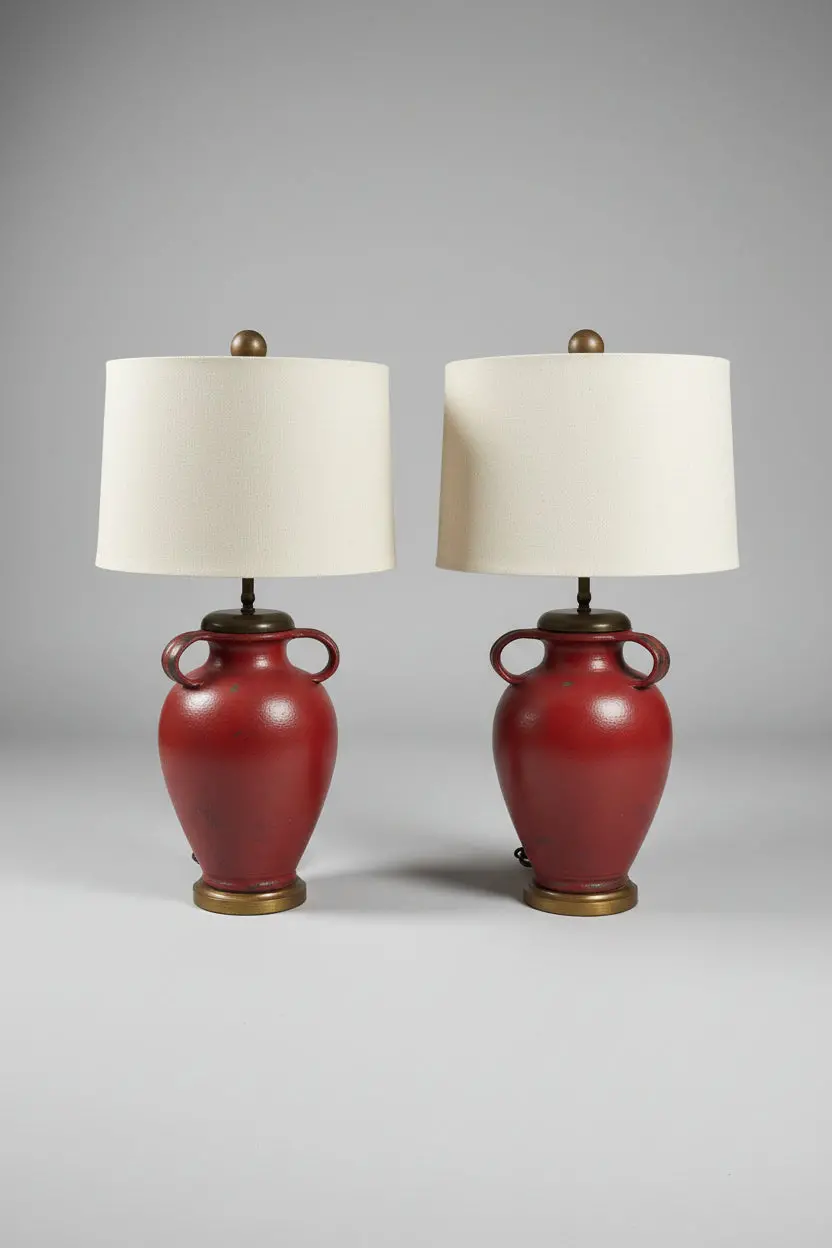 Pair Of Red Pottery Lamps 1