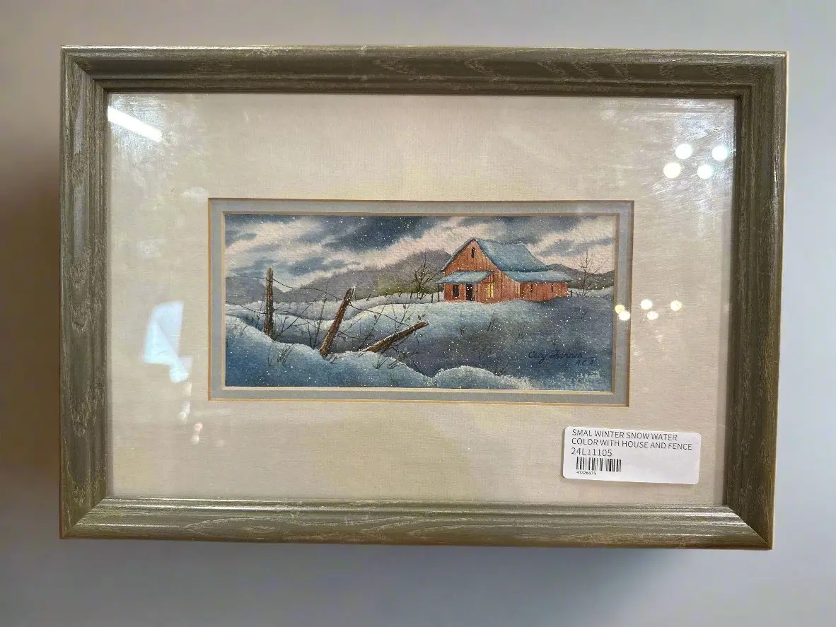 Smal Winter Snow Water Color With House And Fence 1