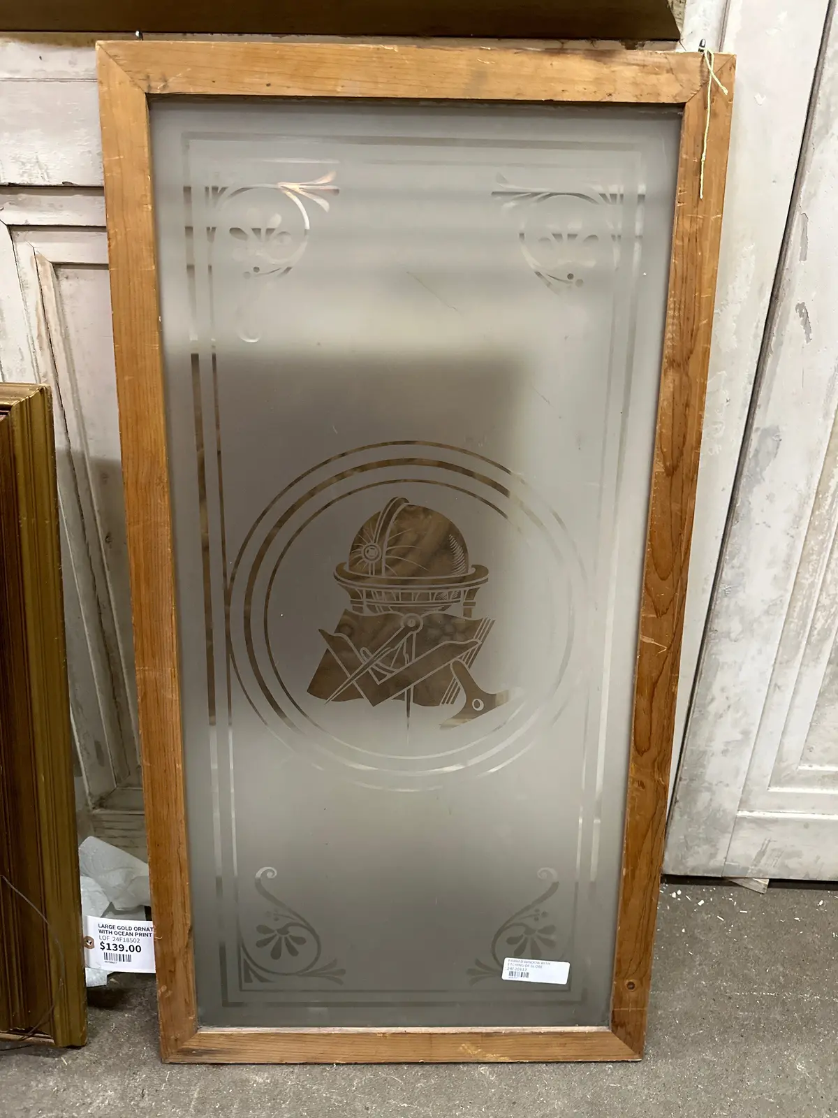 Framed Window With Etching Of Globe 1