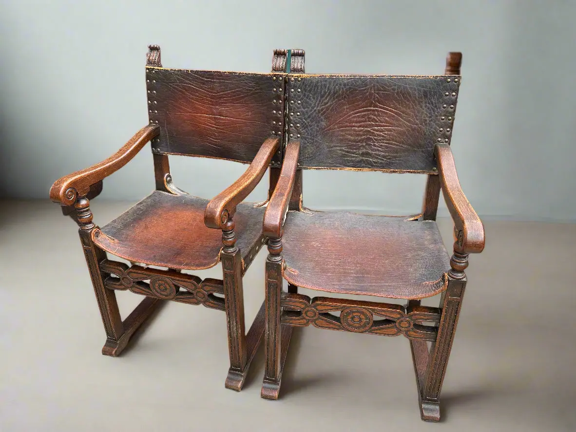 Pair Of Spanish Leather Arm Chairs 1