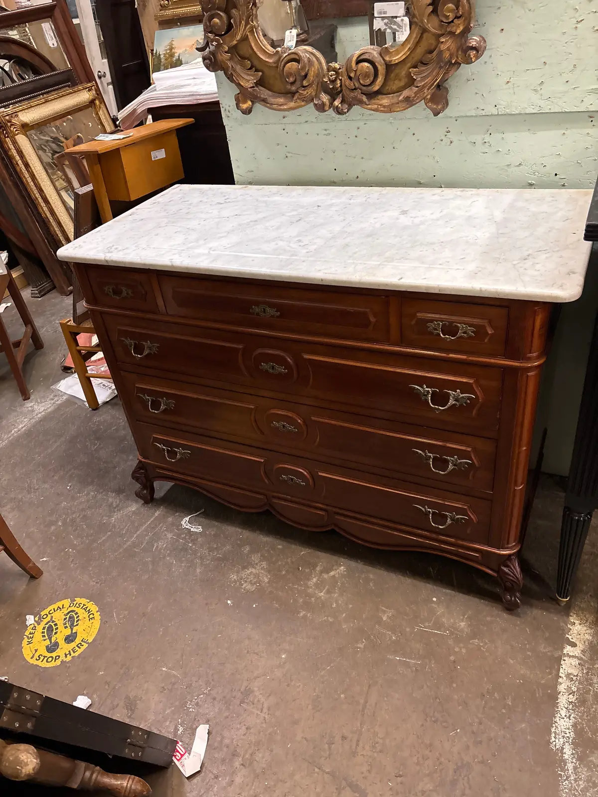 Louis Xv Marble Top Cherry Commode 1
