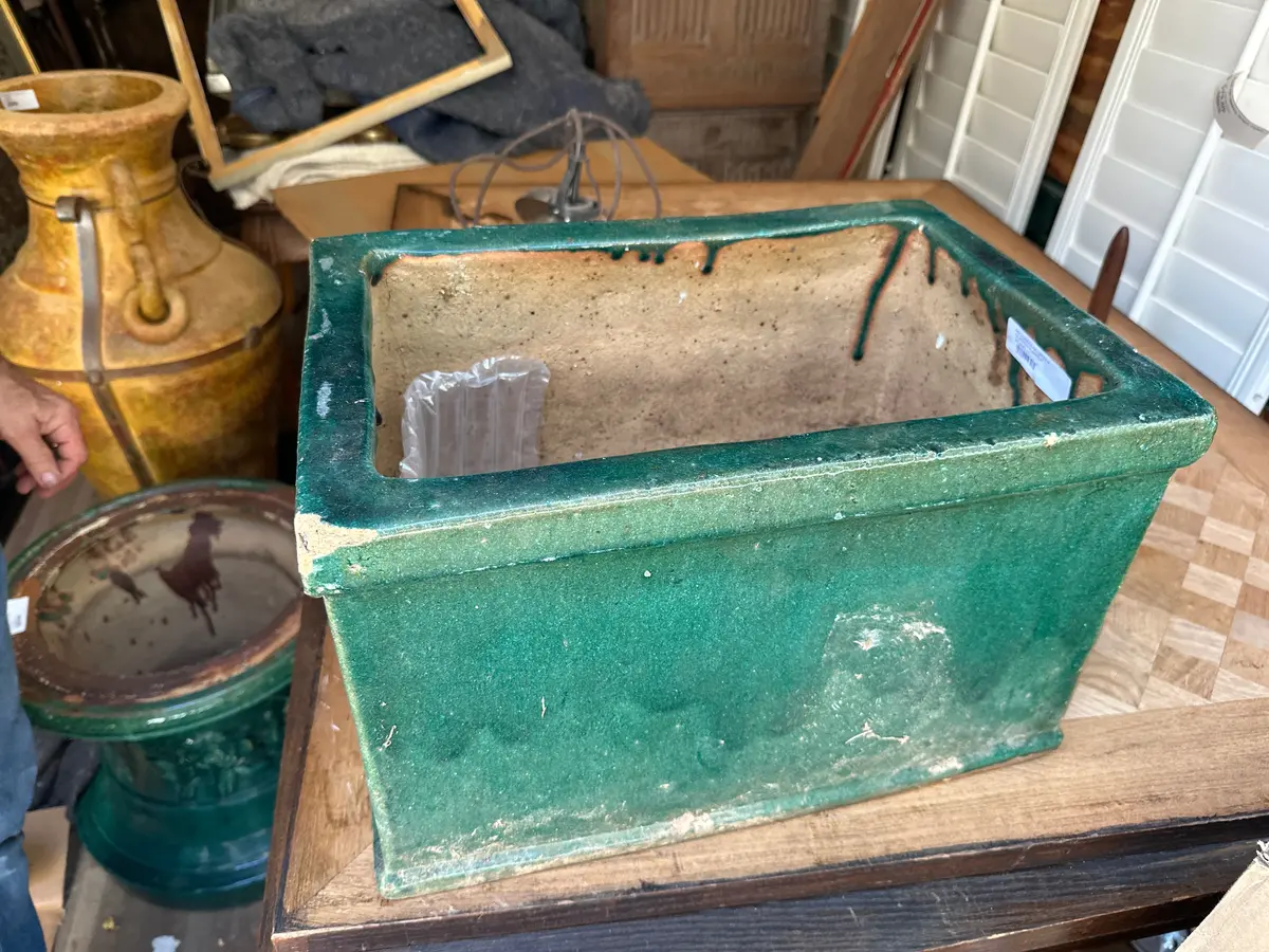 Rectangular Greeen Glazed Planter As Found 1