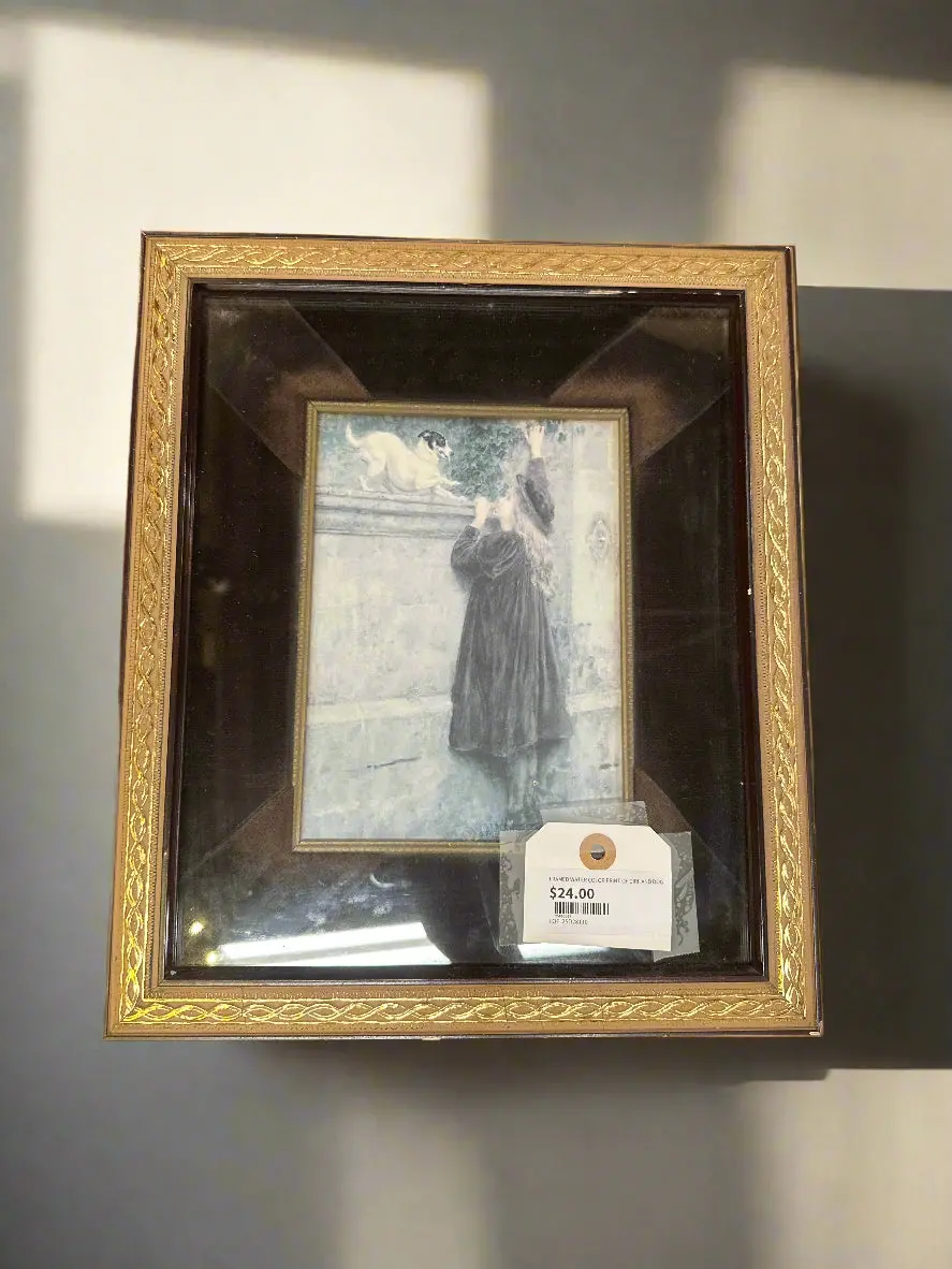 Framed Water Color Print Of Girl And Dog 1