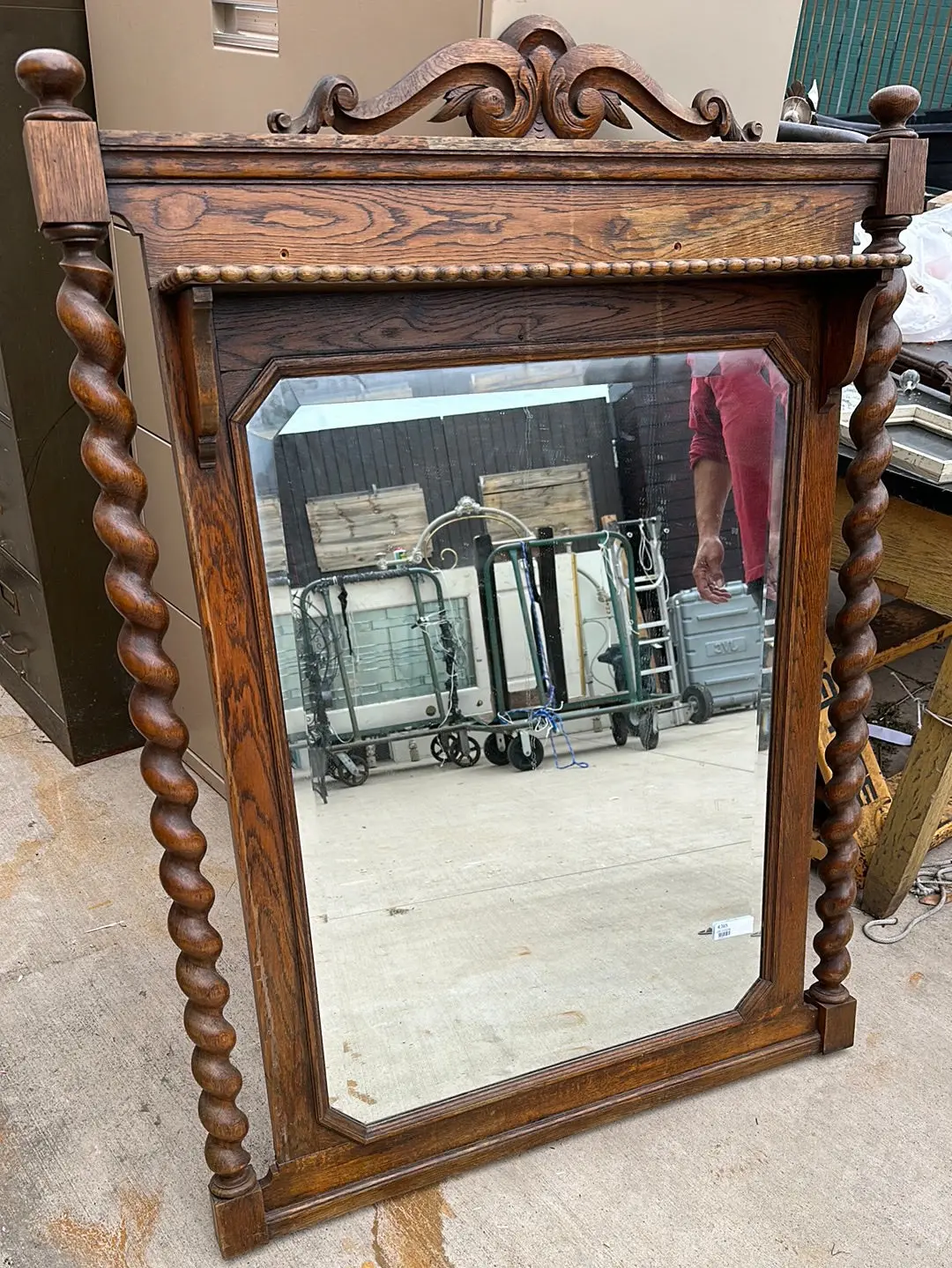 Beveled Glass Mirror In Oak Barley Twist Frame 1