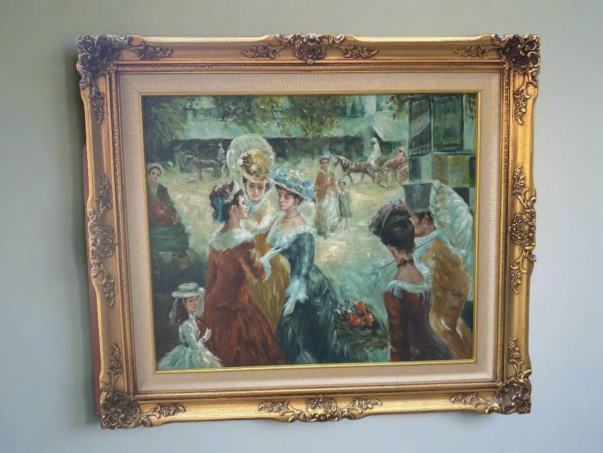 Gilt Framed Oil Paiting Of Dressed Up Ladies With Hats Signed Simon Dressed 1