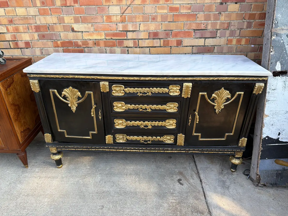 Contemporary Napoleon Iii Marble Top Painted Ormolu Trimmed Server With 4 Drawers 1