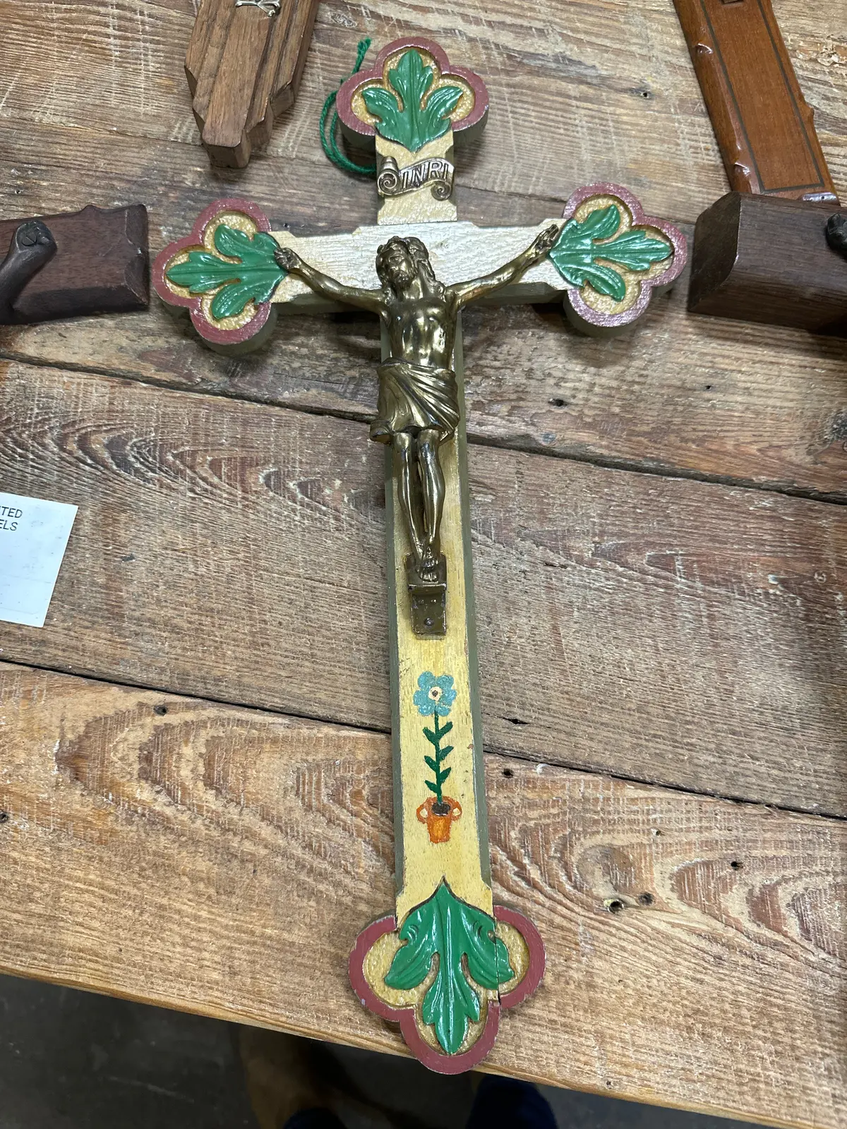 Large Painted Oak Crucifix 1