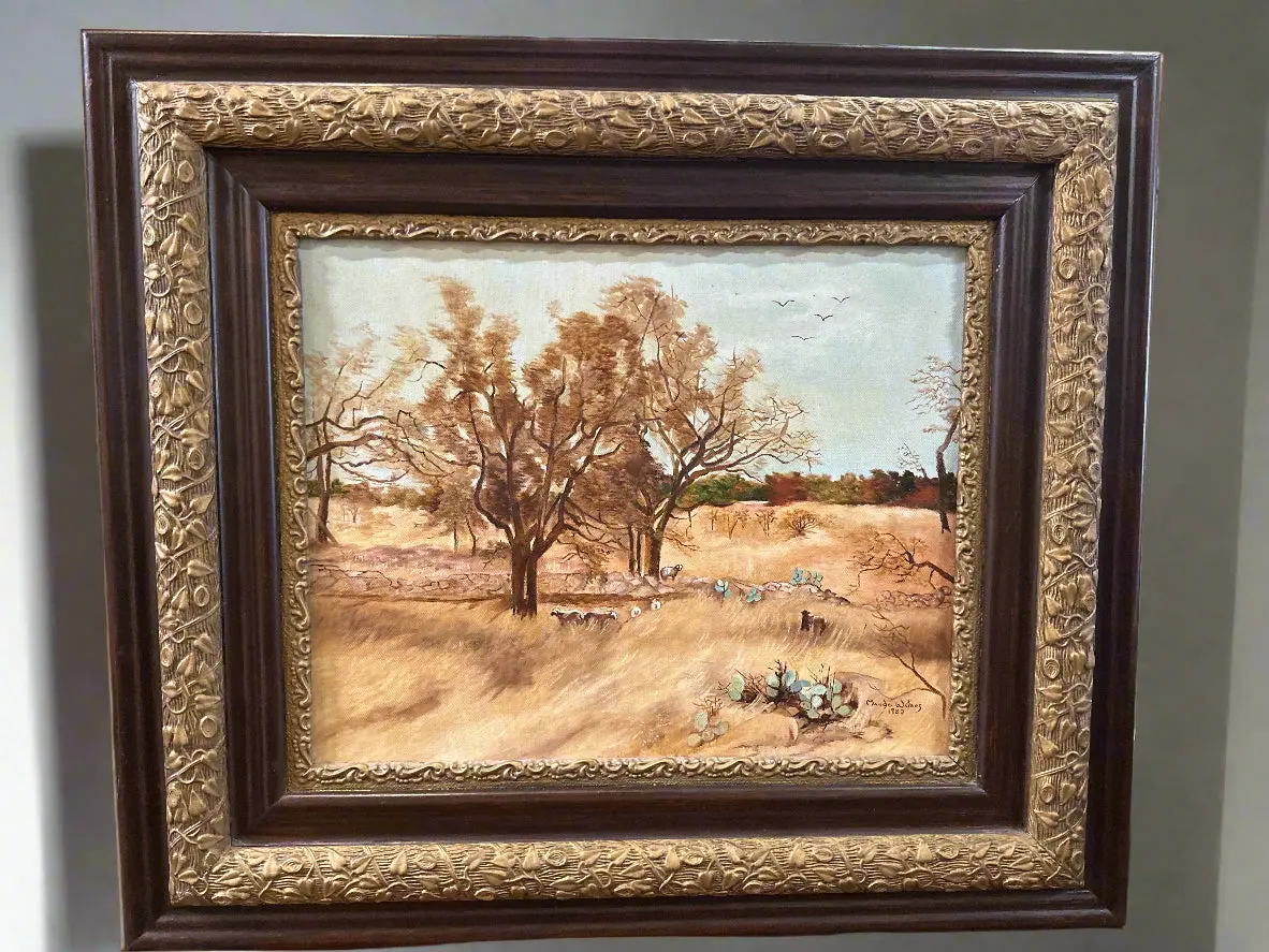 Framed Western Landscape Oil Painting With Dog And Sheep By Maude Waters 1