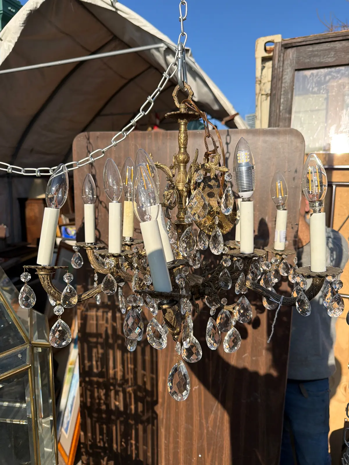Crystal Prism And Brass Chandelier 1