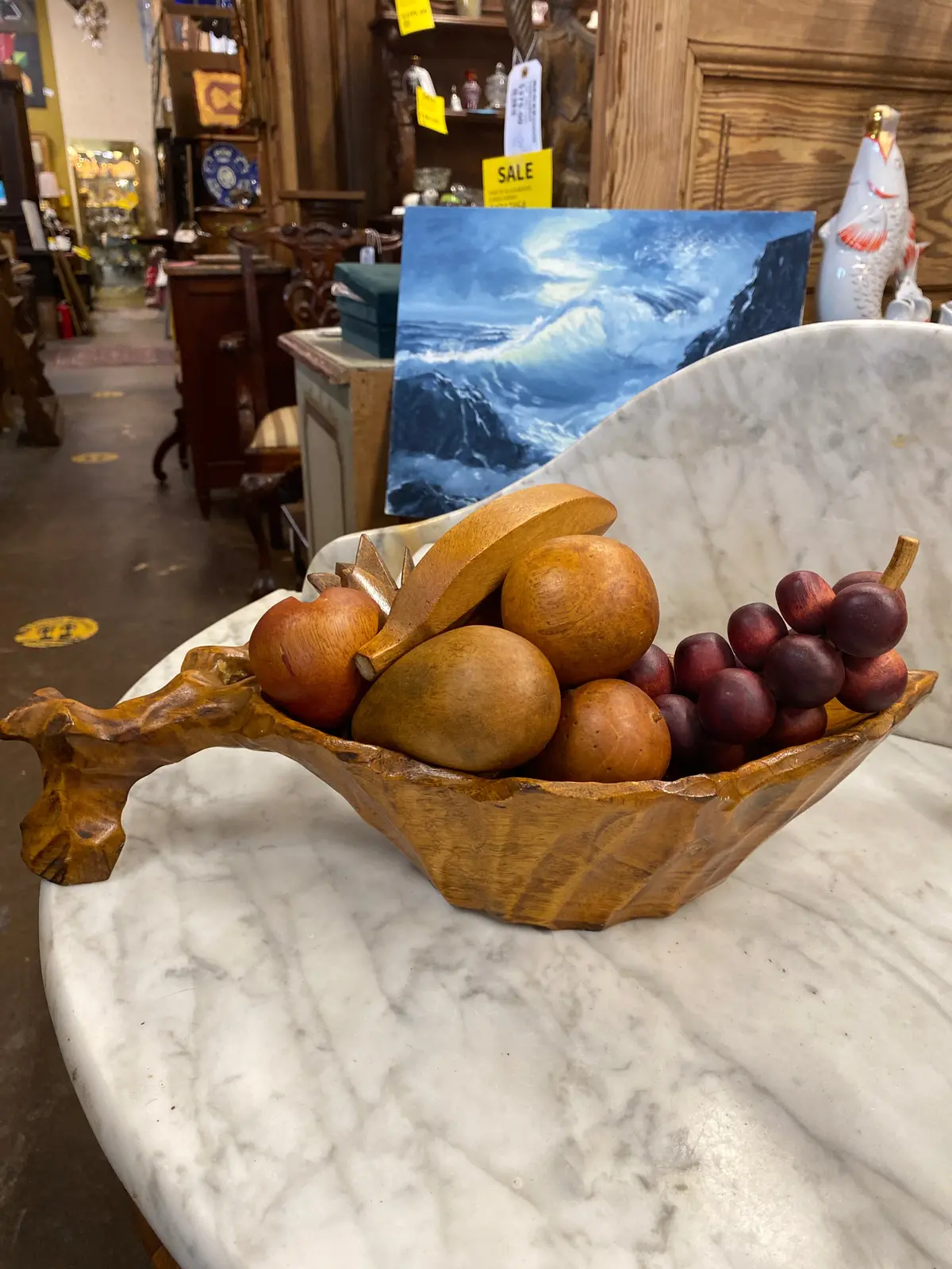 Carved Wood Bowl With Wood Fruit 1