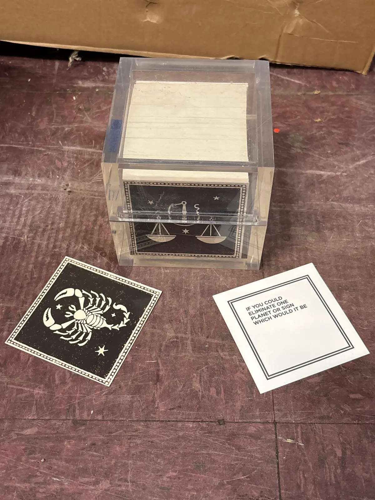 Lucite Cube Box With Zodiac Card Game 1