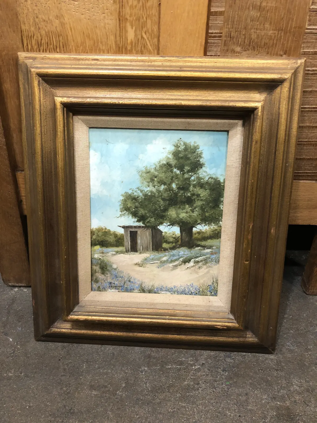 Framed Shed Near A Tree Painting Signed Ron Vaughan 1