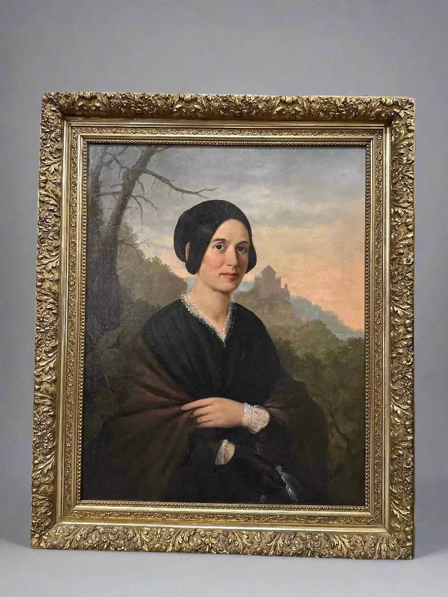 Early Portrait Painting Of Woman In Gilt Frame 1