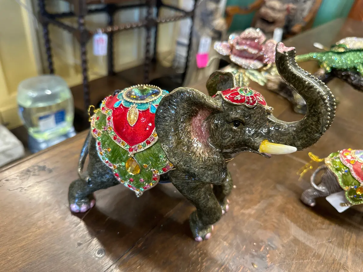 Large Enameled And Jeweled Elephant Box 1