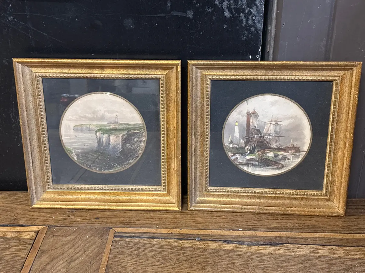 Pair Of Small Gold Framed Costal Prints 1