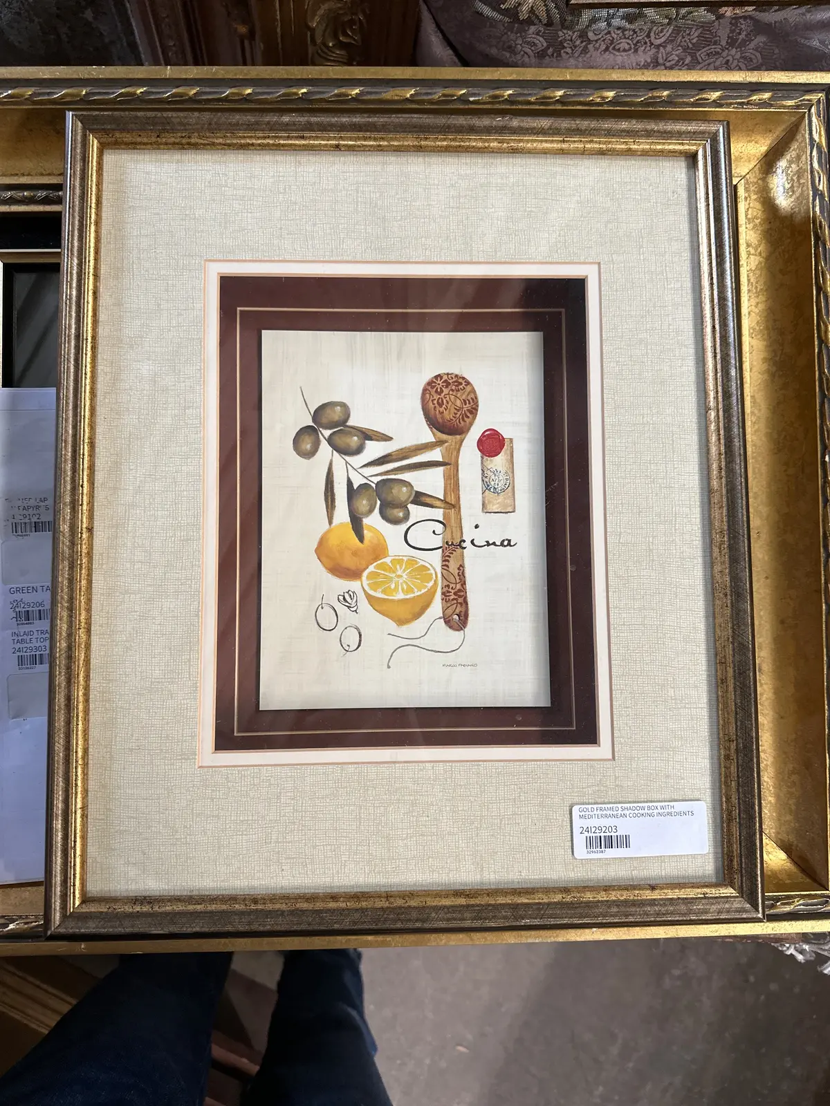 Gold Framed Shadow Box With Mediterranean Cooking Ingredients 1