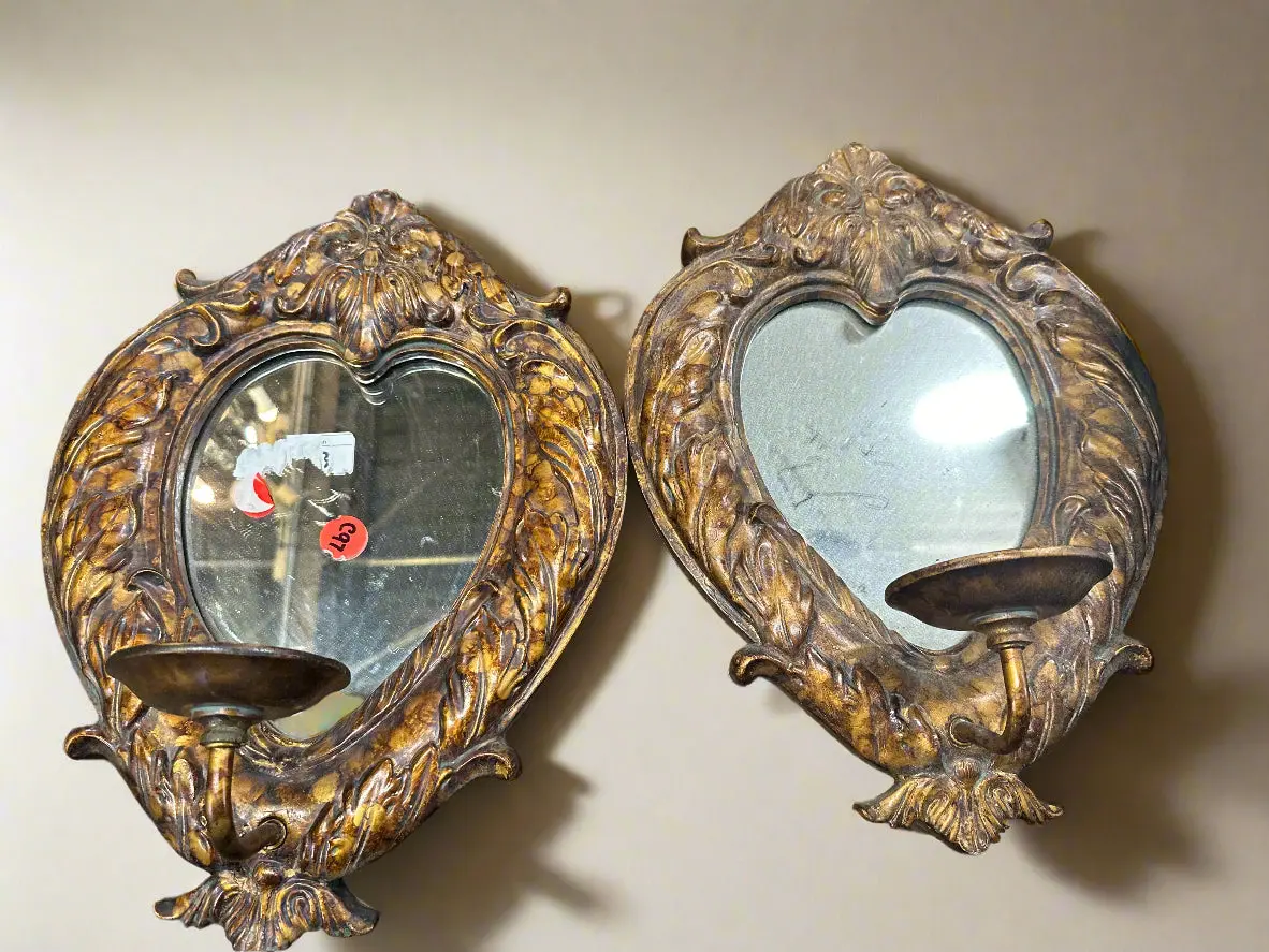 Pair Of Gilt Heart Shaped Mirror Wall Sconces 1