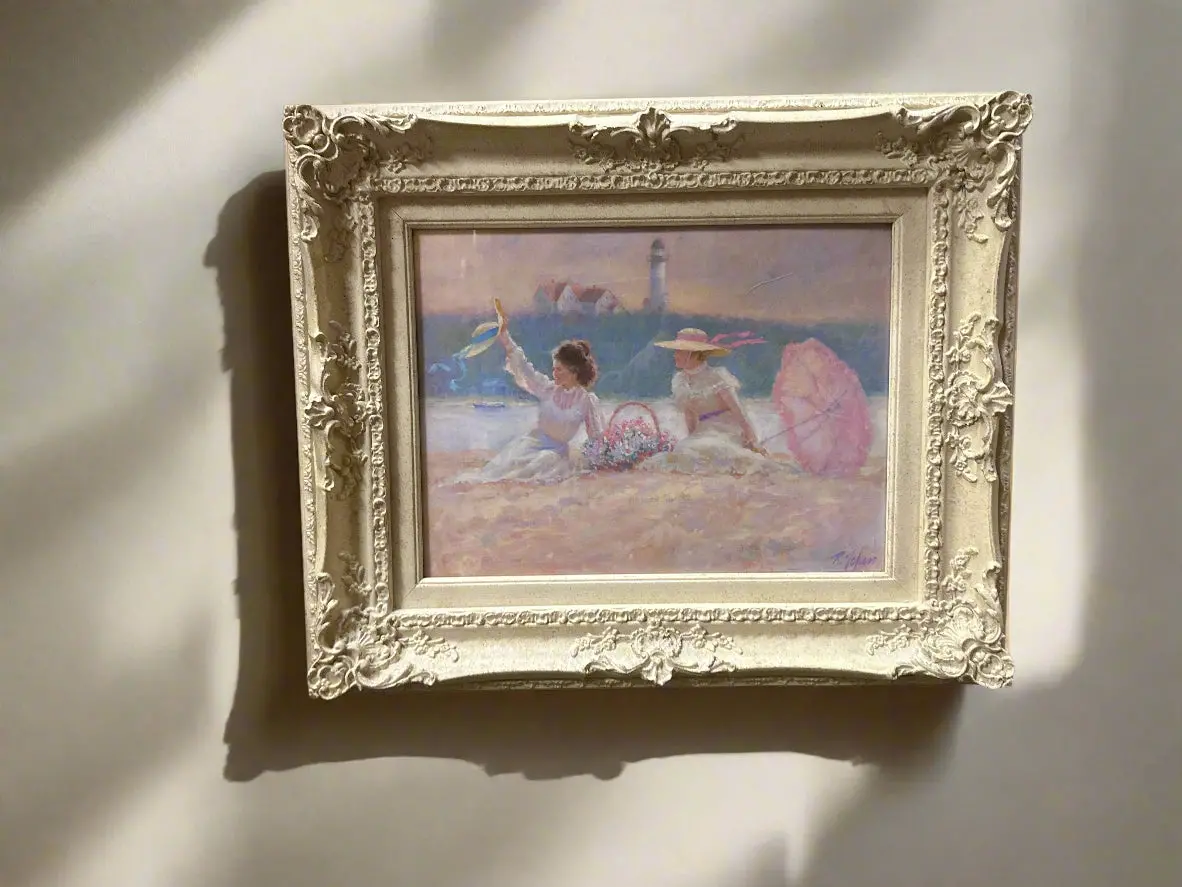 White Framed Small Pastel Beach Painting 1